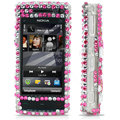100% Brand New Pink Hearts 3D Crystal Bling Hard Plastic Case For Nokia X6