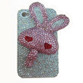 Rabbit Crystal bling case for iphone 4G - pink heart