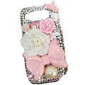 Bowknot Flower bling pearl crystal case for Nokia E71 - pink