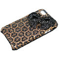 Bling black bowknot crystal case for iPhone 4G - Leopard Bottom