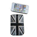 Luxury Bling Holster covers Britain Flag diamond crystal cases for iPhone 4G - Black