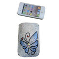 Luxury Bling Holster covers Butterfly diamond crystal cases for iPhone 4G - White