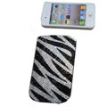 Luxury Bling Holster covers Zebra Grain Slash diamond crystal cases for iPhone 4G - Black