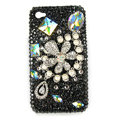 Bling Flowers Pearl S-warovski crystals diamond cases covers for iPhone 4G - Black