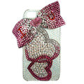Bling S-warovski Heart bowknot covers diamond crystal cases for iPhone 4G - Red