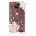 Bling Flowers S-warovski crystals diamond silicone cases covers for Samsung i9100 Galasy S II S2 - Pink