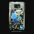 Bling Fox S-warovski crystals diamond cases covers for Samsung i9100 Galasy S II S2 - Blue
