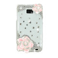 Bling Pink Flowers S-warovski crystals diamond cases covers for Samsung i9100 Galasy S II S2 - White