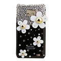 Flowers bling S-warovski crystals diamonds cases covers for Samsung i9100 Galasy S II S2 - Black