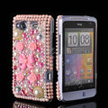 Bling 3D flower crystals diamond cases covers for HTC Salsa G15 C510e - Pink