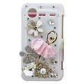 Bling Ballet girl crystals diamond cases covers for HTC Incredible S S710e G11 - White