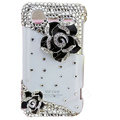 Bling Black Camellia crystals diamond cases covers for HTC Incredible S S710e G11 - White