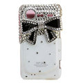 Bling Black bowknot crystals diamond cases covers for HTC Incredible S S710e G11 - White