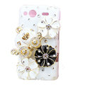 Bling Pumpkin flowers crystals diamond cases covers for HTC Salsa G15 C510e - White