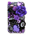 Bling Purple flowers crystals diamond cases covers for HTC Incredible S S710e G11 - Black