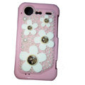 Bling flower pearl crystals diamond cases covers for HTC Incredible S S710e G11 - Pink
