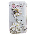 Bling flowers pearl crystals diamond cases covers for HTC Incredible S S710e G11 - White