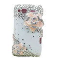 Bling pink flowers S-warovski crystals diamond cases covers for HTC Salsa G15 C510e - White