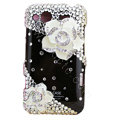 Bling white flowers S-warovski crystals diamond cases covers for HTC Salsa G15 C510e - Black