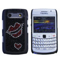 Bling Lips crystals cases diamond covers for Blackberry 9700 - Black