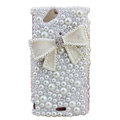 Bling Bowknot crystals cases Pearls covers for Sony Ericsson Xperia Arc LT15I X12 LT18i - White
