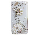 Bling Flower crystals cases Pearl covers for Sony Ericsson Xperia Arc LT15I X12 LT18i - White