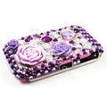 Bling Flower 3D Crystals Hard Covers Cases for Blackberry Curve 8520 9300 - Purple