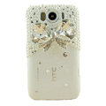 Bling Bowknot Crystals Cases Pearl Covers for HTC Sensation XL Runnymede X315e G21 - White