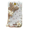 Bling Butterfly Crystals Cases Diamond Covers for HTC One X Superme Edge S720E - White