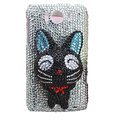 Bling Cat Crystals Cases Diamond Covers for HTC Sensation XL Runnymede X315e G21 - Black