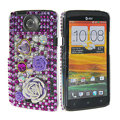 Bling Flower 3D Crystal Cases Covers for HTC One X Superme Edge S720E - Purple