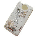 Bling Flower Crystal Cases Diamond Covers for HTC One X Superme Edge S720E - White