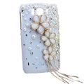 Bling Flower Crystals Cases Covers for HTC Sensation XL Runnymede X315e G21 - White