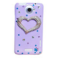 Bling Heart Crystals Cases Diamond Covers for HTC One X Superme Edge S720E - Purple