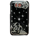 Flowers Bling Crystals Cases Covers for HTC Sensation XL Runnymede X315e G21 - Black