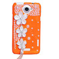 Flowers Bling Crystals Cases Pearls Covers for HTC One X Superme Edge S720E - Orange