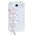 Flowers Bling Crystals Cases Pearls Covers for HTC One X Superme Edge S720E - White