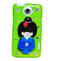 Kimono doll Bling Crystals Cases Diamond Covers for HTC One X Superme Edge S720E - Green