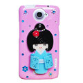 Kimono doll Bling Crystals Cases Diamond Covers for HTC One X Superme Edge S720E - Pink