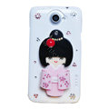 Kimono doll Bling Crystals Cases Diamond Covers for HTC One X Superme Edge S720E - White