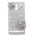 Bling Camellia Crystals Hard Cases Covers for Sony Ericsson LT22i Xperia P - White