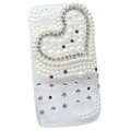 Bling Heart Crystals Hard Cases Pearl Covers for HTC T328W Desire V - White