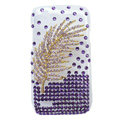 Bling Leaves Crystals Hard Cases Diamond Covers for HTC T328W Desire V - Purple