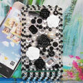 Bling 3D Flowers Crystals Hard Cases Diamond Covers for Motorola XT685 - Black