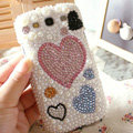 Bling Hearts Crystal Case Pearls Covers for Samsung Galaxy SIII S3 I9300 I9308 I939 I535 - White