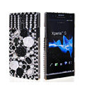 Bling 3D Flower Rhinestone Crystal Cases Covers for Sony Ericsson LT26i Xperia S - Black
