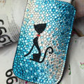 Luxury Bling Holster Covers Cat Crystal diamond Cases for iPhone 5 - Blue