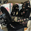 Bow Universal Auto Car Front Rear Seat Cover Cushion Set Plush 8pcs - Black