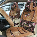 Bow Universal Auto Car Front Rear Seat Cover Cushion Set Plush 8pcs - Coffee
