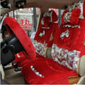 Bow Universal Auto Car Front Rear Seat Cover Cushion Set Plush 8pcs - Red